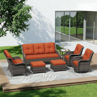 7 Piece Outdoor Wicker Patio Furniture Set, Outdoor Swivel Rocker Patio Chairs Set with Thickened Olefin Cushions, High Back and Deep Seating, Hand-Woven PE Rattan for Porch, Deck