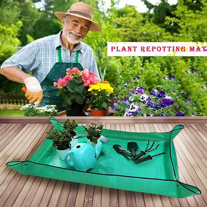 2 PCS Plant Repotting Mat for Indoor Plants, 43" X 29" Thickened Foldable Waterproof Plant Potting Tray and Mess Control, Portable Potting Mat Gardening Tray for House Plants Succulents, Extra Large