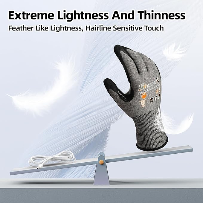 Schwer A4 AIR-SKIN Cut Resistant Work Gloves AR5918 with Extreme Lightweight & Thin, Grip Gloves for Gardening, Fishing, Refined Work, Mechanic, Touch-Screen, 3D-Comfort Fit, 1 Pair (S)
