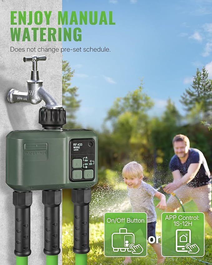 WiFi Water Timer for Garden Hose, Sprinkler Timer 3 Zone, 3 Outlet Smart Hose Watering with WiFi Irrigation Controller, Automatic Irrigation System/Rain Delay/Manual Watering D33WT06