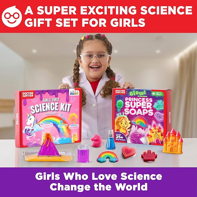 Doctor Jupiter Super Science Gift Set | Set of ‘Girls’ First Science Kit’, ‘Princess Super Soaps’ for Kids Ages 4+ | Birthday Gift Ideas, STEM Learning & Educational Toys for 4-5-6-7-8 Year Old Girls