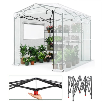 Outvita 6x8ft Greenhouse, Instant Walk-in Pop Up Tent Greenhouse for Indoor Outdoor Gardening Easy Setup Shelter with Roll-up Zipper Entry Doors and Windows