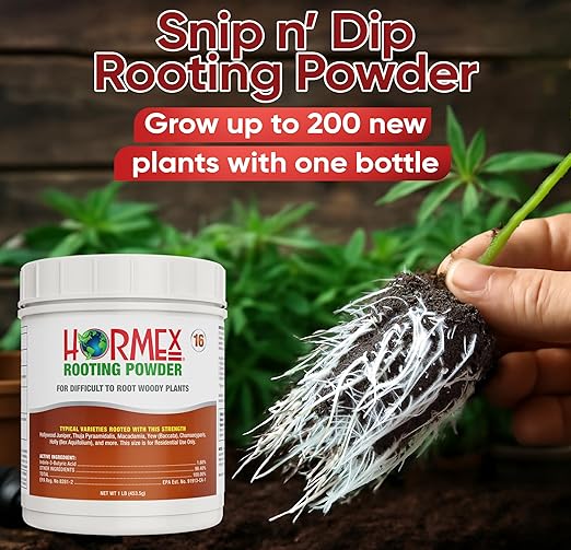 Hormex Rooting Powder #16 (1.60 IBA) - Fast-Acting Rooting Hormone for Difficult Hardwood & Tree Cuttings - Root Stimulator for Plant Cloning - Strong Growth for Maximum Propagation Success, 1LB