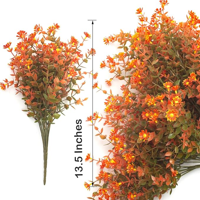 12 Bundles Artificial Fall Flowers No Fade Faux Autumn Plants, Fake Indoor Outdoor Greenery Decorations for Thanksgiving Christmas Wedding Party Home Garden Fireplace Décor (Fall Red)