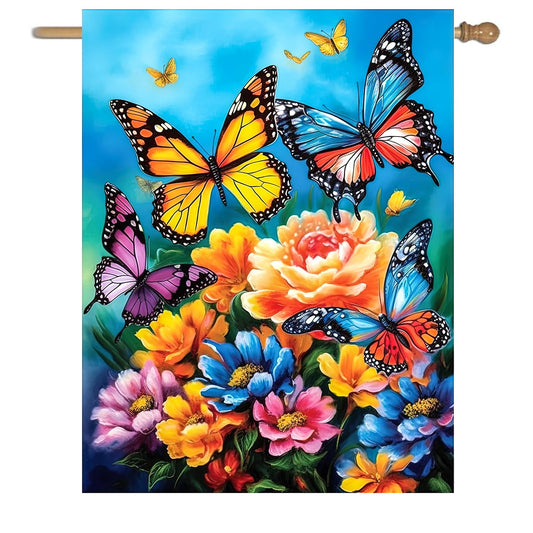 Spring Summer House Flags 28x40 Double Sided Large Butterfly Garden Flag Flower Yard Flags for Outside Butterflies Outdoor Decorative Floral Welcome Flags