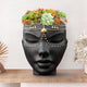 Head Planter - Indoor & Outdoor Home Decor Gifts for Plant Lovers - for Flat Surface or Wall Mount - Unique Face Planter for Flowers, Succulents, & More (7 inch, Serena Design, Black)