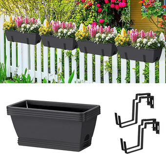 smusei 4 Pack 17 Inch Window Boxes Planters Deck Railing Planter Boxes Adjustable Balcony Planters Railing Hanging, Rectangular Fence Rail Hanging Planter for Outdoor Plants Flower Pots Herb