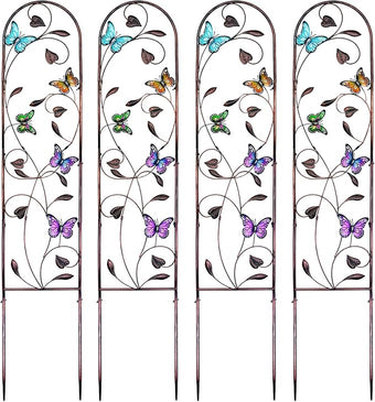 aboxoo Set of 4 Packs Butterfly Metal Garden Trellis for Climbing Plants,Outdoor Decorative Flowers Arch Fence Trellis for Outdoor Patio,Garden,Lawn,Yard,Backyard,Wall Brackets,60'' H x 11'' W