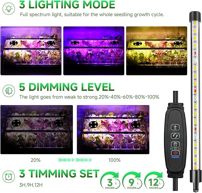 120 Cells Seed Starter Trays with Grow Lights, Color Change Grow Lights for Seed Starting Kit, 3 Timming Set, Indoor Plant Growing Kit for Gardeners, Germination Trays Kits, Gardening Gifts