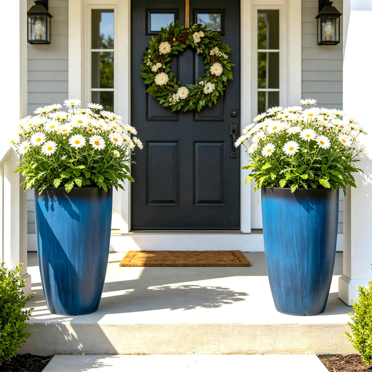 Autodaya 24" Large Tall Outdoor Planters Set of 2, Faux Ceramic Flower Pots