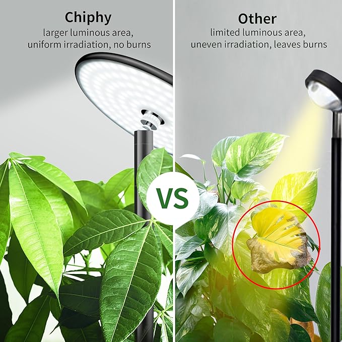 chiphy Grow Lights, 85" Full Spectrum Plant Light for Indoor Plants, 4/8/12H Timer, 40W Grow Lamp, 10 Dimmable Brightness, Height Adjustable, Ideal for Large Tall Plants
