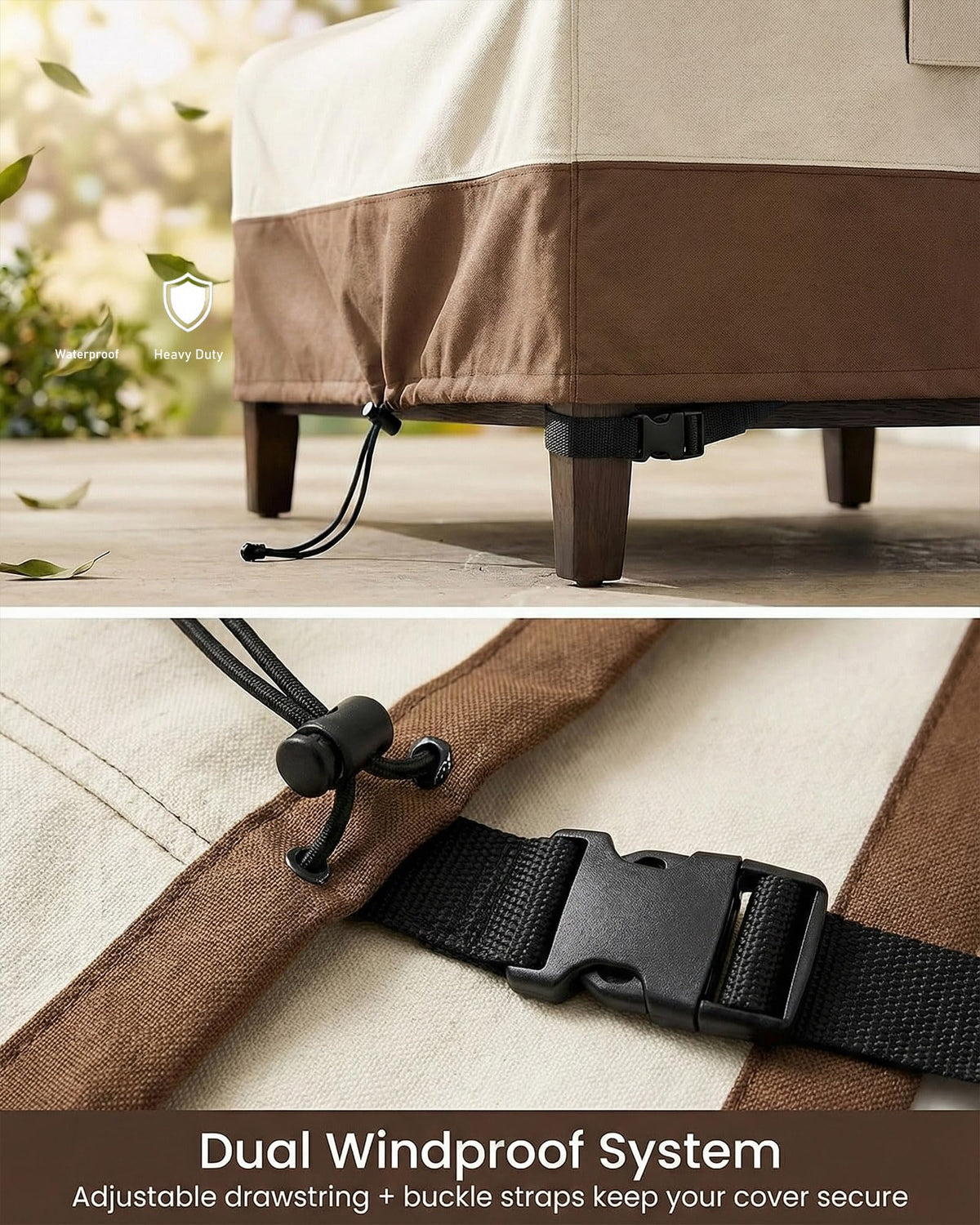 Patio Furniture Covers Set for 3-Piece Bistro Sets, Heavy-Duty 600D Waterproof Outdoor Furniture Covers for 2 Chairs&Side Table,UV Resistant, All-Season Protection for Patio,Porch Backyard,Beige&Brown