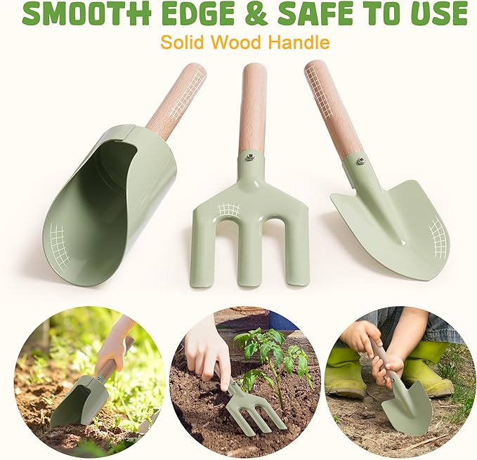 ROBOTIME Kids Gardening Tools, 17 PCS Toddler Gardening Set, Children's Gardening Tools, Metal Kids Gardening Set All in One Kit, Gardening Tools for Kids Outdoor Toys Gift for Boys and Girls
