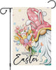 Heyfibro Happy Easter Bunny Gnome Garden Flag 12x18 Double Sided Burlap, Cute Rabbit & Egg Floral Outdoor Yard Banner for Spring Holiday Farmhouse Yard Outdoor Decor(ONLY FLAG)