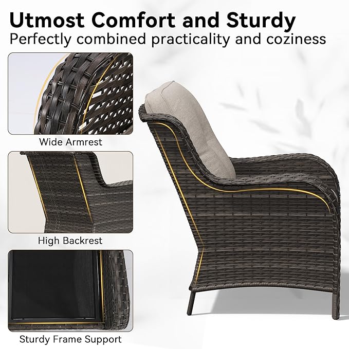 Patio Rocking Chairs Set of 2, Outdoor Wicker Patio Furniture Set 2 Pieces with Thickened Olefin Cushions, High Back and Deep Seating, Hand-Woven PE Rattan for Porch, Deck, Beige