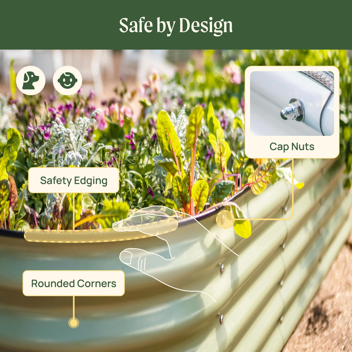 Vego garden 26" Extra Tall Raised Garden Bed Kits, 6 in 1 Modular Raised Planter Box for Vegetables Flowers Fruits Oval Metal Raised Garden Pearl White