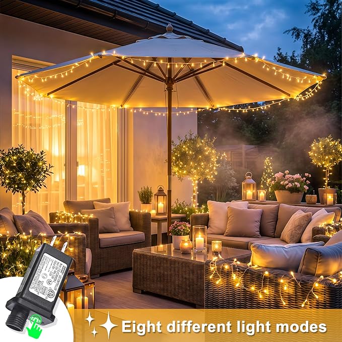 40ft 120 LED Christmas Lights Outdoor, Warm White Christmas String Lights Indoor 8 Modes Clear Wire, Connectable Twinkle Fairy Lights Plug in for Bedroom Wedding Tree Christmas Decorations