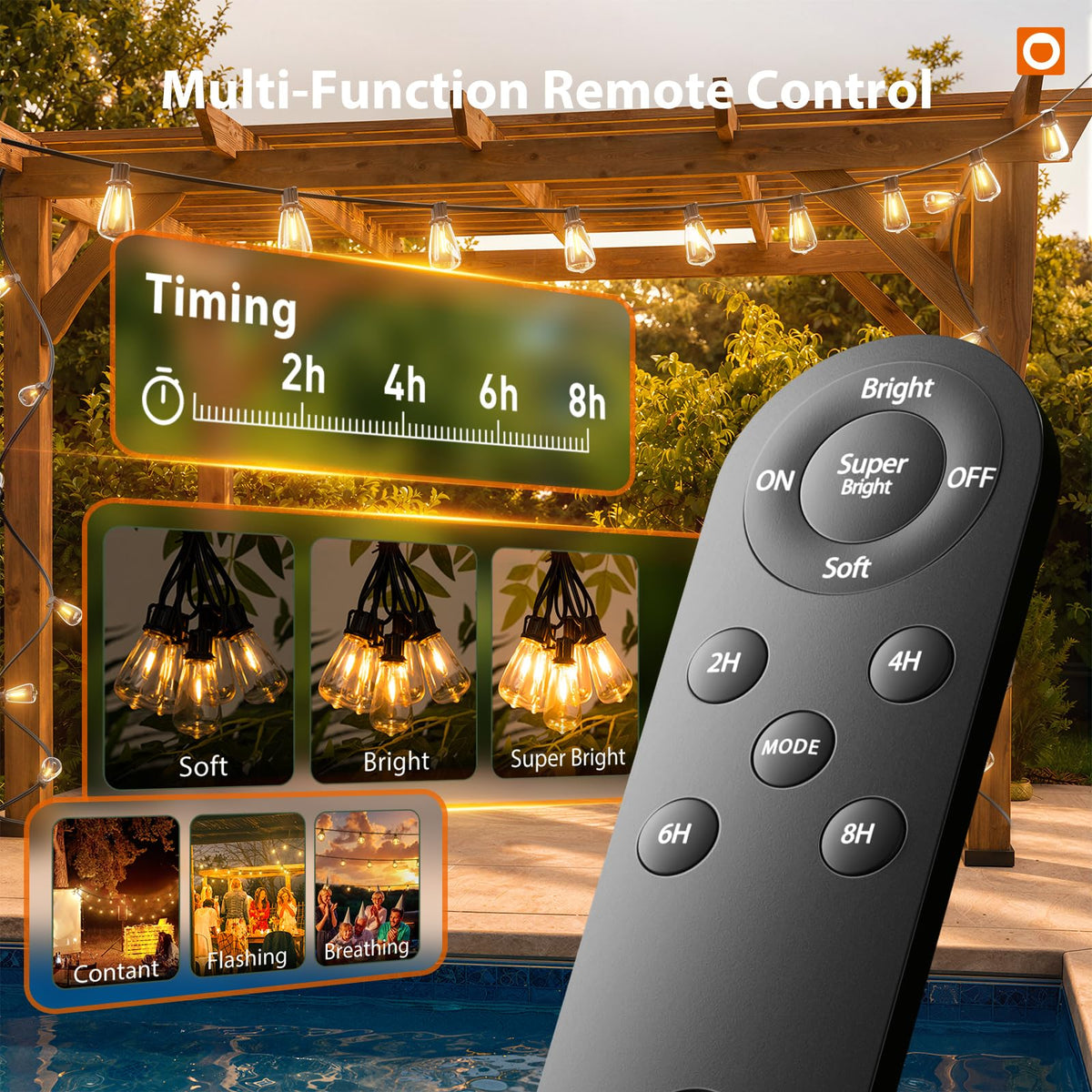 addlon 72FT Solar String Lights Outdoor, Waterproof Dimmable 24+2 LED
