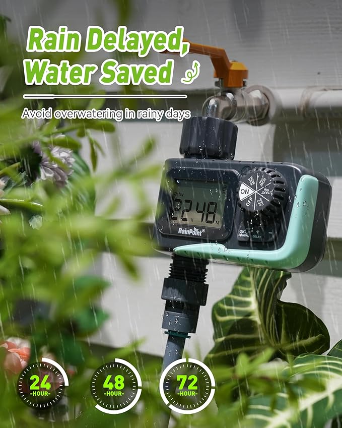 RAINPOINT Sprinkler Timer Outdoor, Water Timer for Garden Hose, Programmable Watering Irrigation Timer with Rain Delay/Manual, V2, 2024 Release(Plastic)