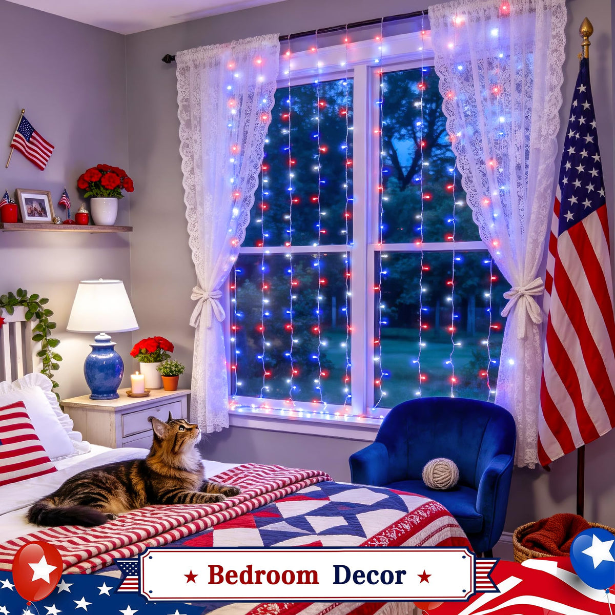 JMEXSUSS 200 LED Red White and Blue Curtain Lights