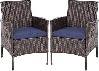 Sophia & William Wicker Patio Chairs Set of 2, 2 Pcs All-Weather Rattan Outdoor Dining Chairs with Seat Cushions