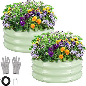 GreatBuddy 2x2x1 ft Round Galvanized Raised Garden Bed, Easy-Assembly Raised Bed with Anti-Cut Gloves & Tools, Rust-Proof Garden Bed for Outdoor, Vegetables, Herbs, Small Trees, Green