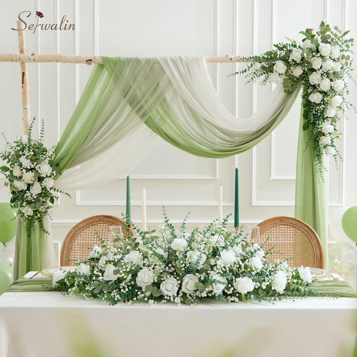 Serwalin 120 Pcs Mixed Eucalyptus Greenery Stems, White Roses, Babys Breath