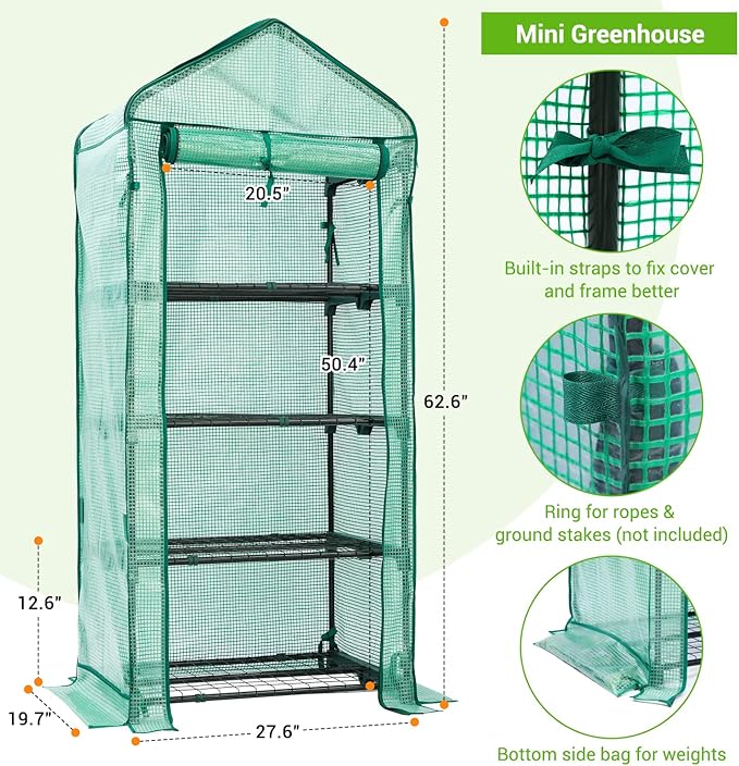 Mini Greenhouse with Screen Roof, Ohuhu Upgraded Portable 4 Tier Small Greenhouses for Outdoors Indoor with Reelable Door, Heavy Duty Plastic Green House for Outside Garden Patio Yard Porch Balcony