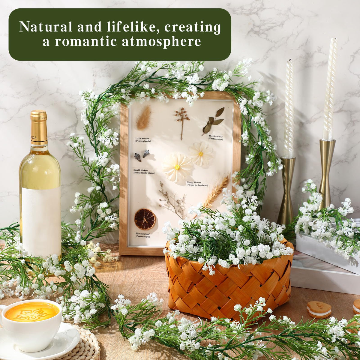Lyrow 12 Piece Artificial Baby Breath Flower Vines 5.9ft Faux Hanging Gypsophila Greenery Garland Vines Fake Bulk Baby Breath Garland for Wedding Party Table Home Backdrop Wall Decor (White)