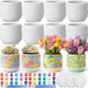 Zubebe 12 Pcs Paint Your Own Ceramic Pots Bulk Unfinished Embossed Succulent Pots Craft Kit with Drainage Hole Mini Paintable Plant Vase Ready to Paint Planter for Cactus DIY Craft