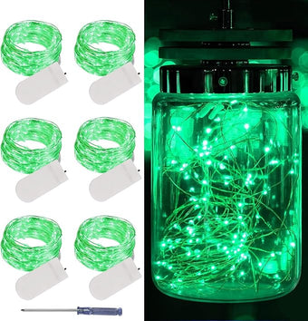 LAMPHOME 6 Pack St Patrick's Day Fairy Lights Battery Operated String Lights 6.6ft 20 Led Mason Jar Lights Waterproof Silver Wire Light Fireflies DIY Party Wedding Christmas Decoration(6 Pack,Green)