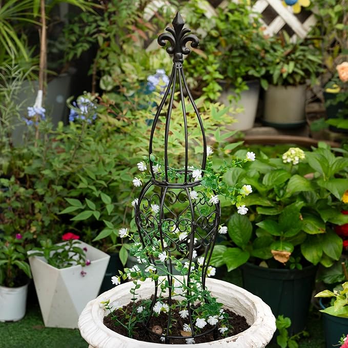 Obelisk Metal Garden Trellis for Climbing Plants - 29.5 in by 6.3 in Durable Iron Structure, Easy Assembly, Perfect for Potted Vines & Roses - Modern Vertical Gardening Support