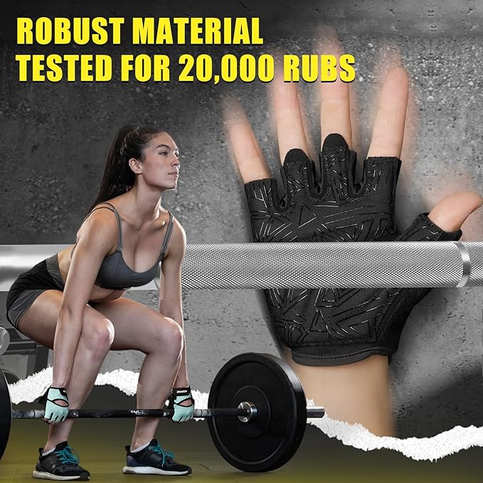 Ventilated Weight Lifting Gloves, Thick Padded Workout Gym Gloves with Full Palm Protection & Grip & Shock Absorption for Women & Men's Fitness Exercise Training