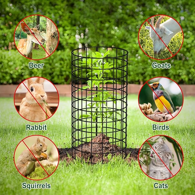 6Pcs Metal Tree Trunk Protector Guard, 48” × 13.7" Mesh Tree Guard with 30 Pcs Ties, 1 Pair of Gloves, 16 Ground Stakes for Tree Protectors from Deer Mowers Trimmers