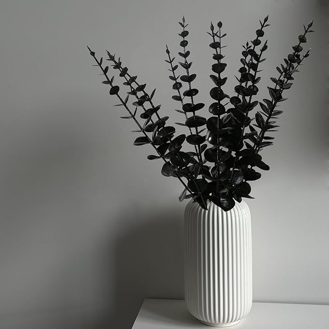 Tinsow Black Artificial Eucalyptus Stem Bulk Halloween Faux Eucalyptuses Wedding Bouquet Centerpiece Home Decor (65, Black)
