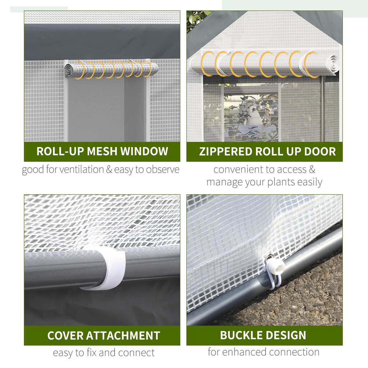 Outsunny 12' x 7' x 7' Greenhouse Walk-in Tunnel PE Cover Steel Frame White
