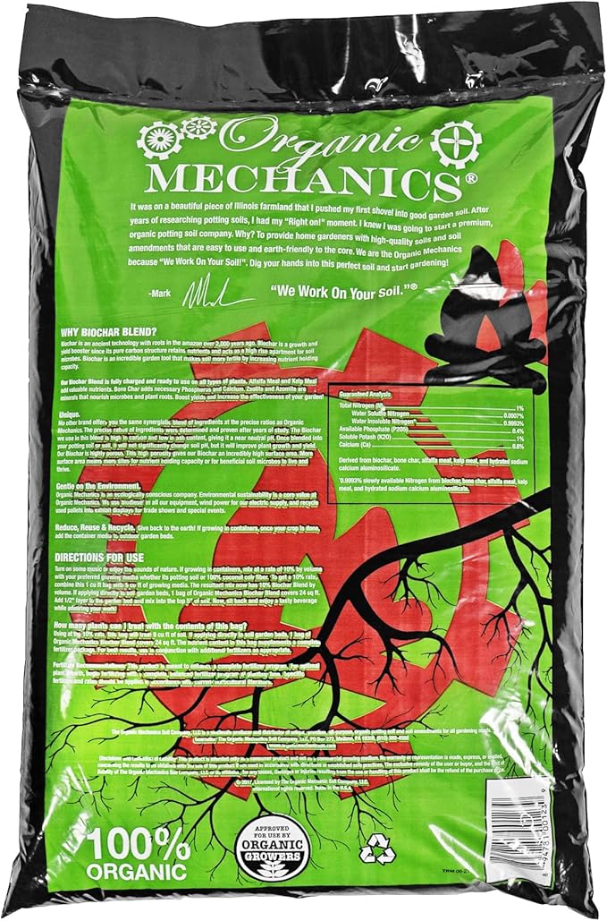 Organic Mechanics Biochar Blend Soil Amendment – 1 Cu Ft – Lifetime Amendment with Biochar, Compost, Worm Castings & Micronutrients for Bigger Plants, Higher Yields, and Healthier Soil
