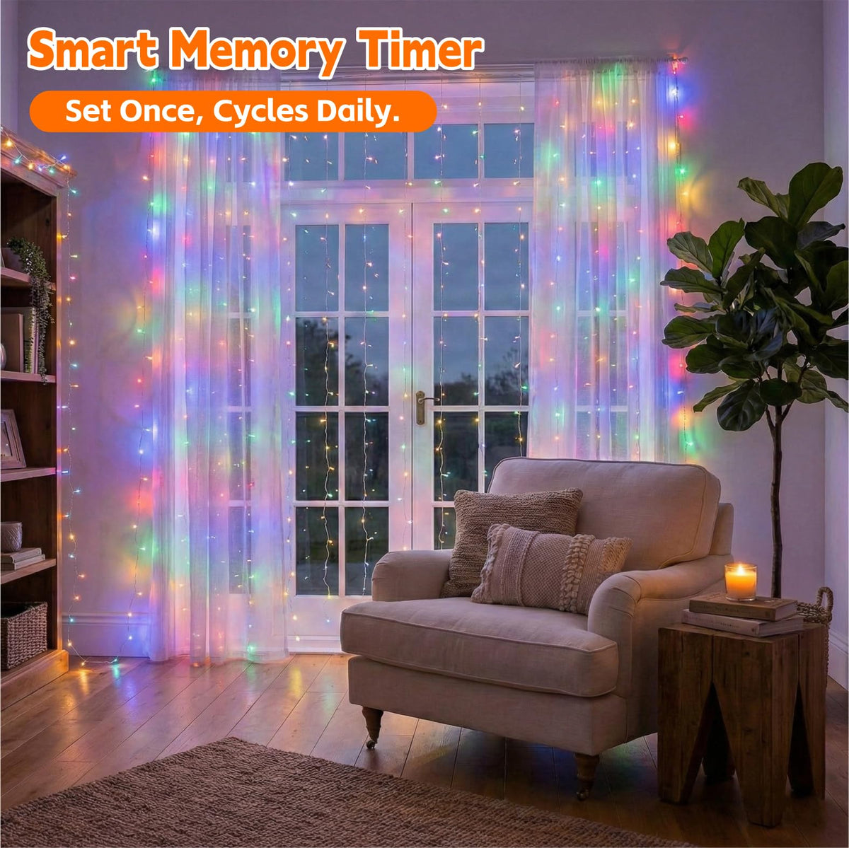 SINAMER Curtain String Light, 200LED 6.6x6.6ft, Remote & 8 Modes, USB