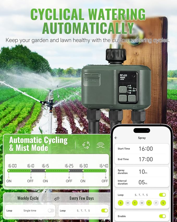 WiFi Water Timer for Garden Hose, Sprinkler Timer 3 Zone, 3 Outlet Smart Hose Watering with WiFi Irrigation Controller, Automatic Irrigation System/Rain Delay/Manual Watering D33WT06