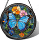 HWRHTR Stained Glass Window Hanging, Blue Butterfly Flower Suncatcher for Doors Home Sun Catchers Decoration and Christmas, Mother's Day Birthday Gifts for Women, Men, and Mom 7.8 in
