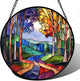 Stained Glass Window Hanging, Colorful Forest Landscape Tree Suncatcher for Doors Window Home Abstract Sun Catchers Decoration Mother's Day Birthday Gifts for Women, Men, and Mom 9.8 in