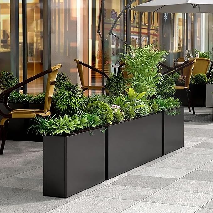 GZLVSOW Black Steel Metallic Heavy Planter 30" x 12" x 24" for Outdoor Plants Metal Long Outdoor Planter Spliced Flower Box with Partitions for Outside,Indoor,Garden (Black, 30 * 12 * 24)