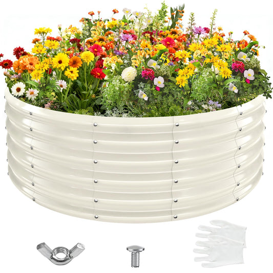 YSEJOMP 17" Tall 48" Diameter Round Raised Garden Bed Kits Outdoor White