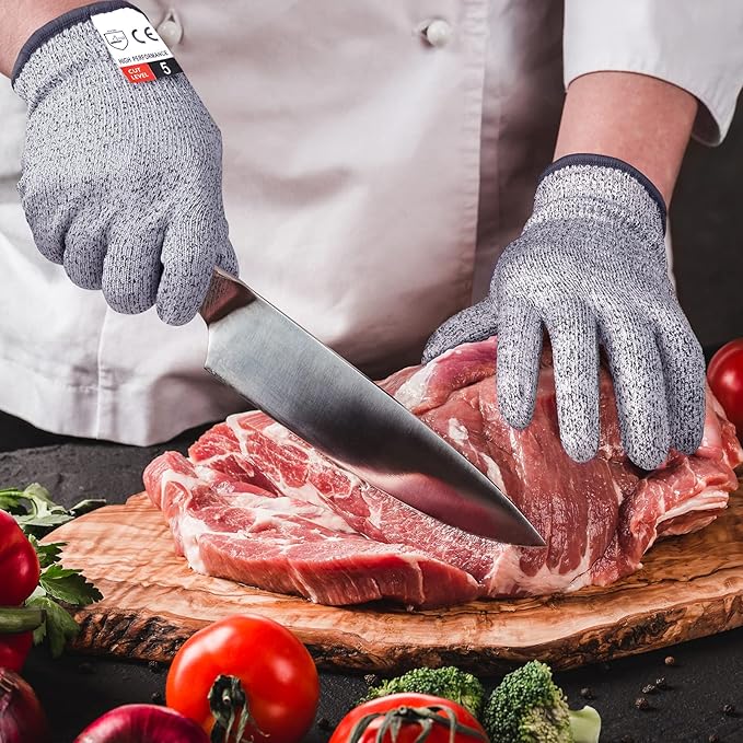 Cutting Gloves, 2 Pairs Cut Resistant Gloves, Cut Proof Gloves Kitchen, Cutting Gloves for Chef, Cut Gloves, Grey