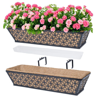 hehimhis 24 Inch 2 Pack Railing Planter Box with Adjustable Bracket,Window Planter Boxes Outdoor for Porch,Balcony Planters Railing Hanging,Fence,Patio Hanging Planters for Garden