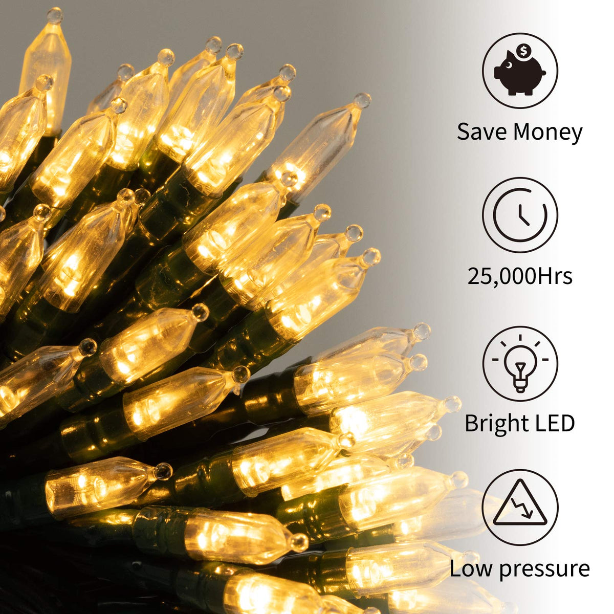 75 Feet 200 LED Christmas Lights, Clear Christmas Tree Lights, Warm White
