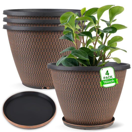 Svxtoby 4 Pack 16 inch Plant Pots, Modern Large Planters for Outdoor Plants
