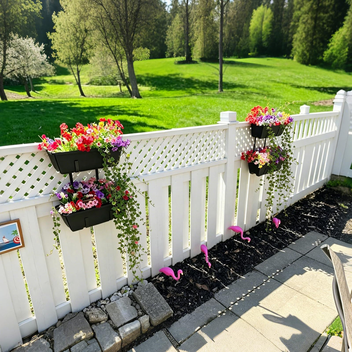 2 Tier Railing Planter Box Set of 2, 4 Pack Black Window Boxes Planters