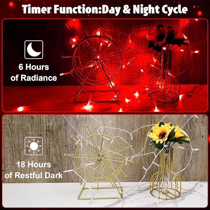 String Lights Outdoor Waterproof 9.8ft 30 LED, Red Fairy Lights Battery Operated with Timer Clear Wire for Indoor & Outdoor Christmas Vanlentines Decorations Garland Party Garden 2 Packs