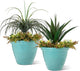 Glitzhome 19.5"D Tall Planters, Large Flower Pots with Turquoise Faux Ceramic Finish, Plastic Tall Planters for Outdoor Plants with Drainage Holes,Round Plant Pots for Front Porch Patio Deck, Set of 2